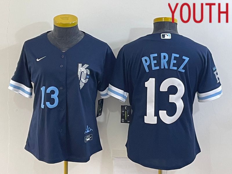 Youth Kansas City Royals 13 Perez Blue Game Nike 2022 MLB Jersey